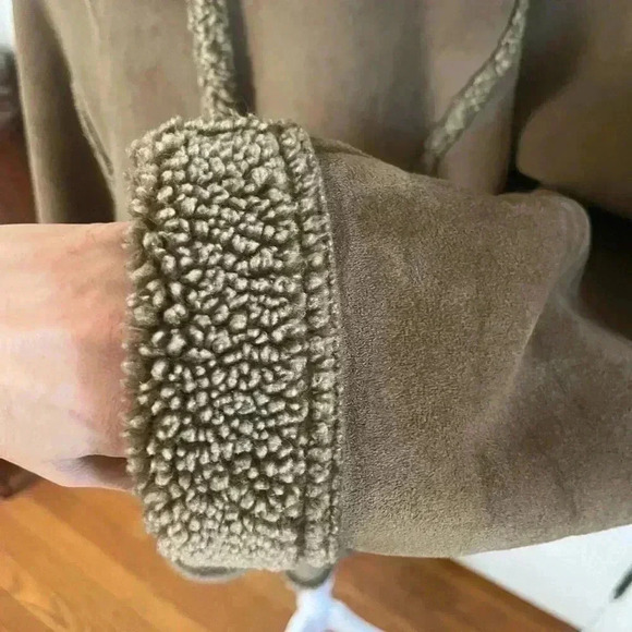 LL BEAN| chocolate Brown faux suede & Shearling mid length coat button XL cozy - Picture 6 of 10